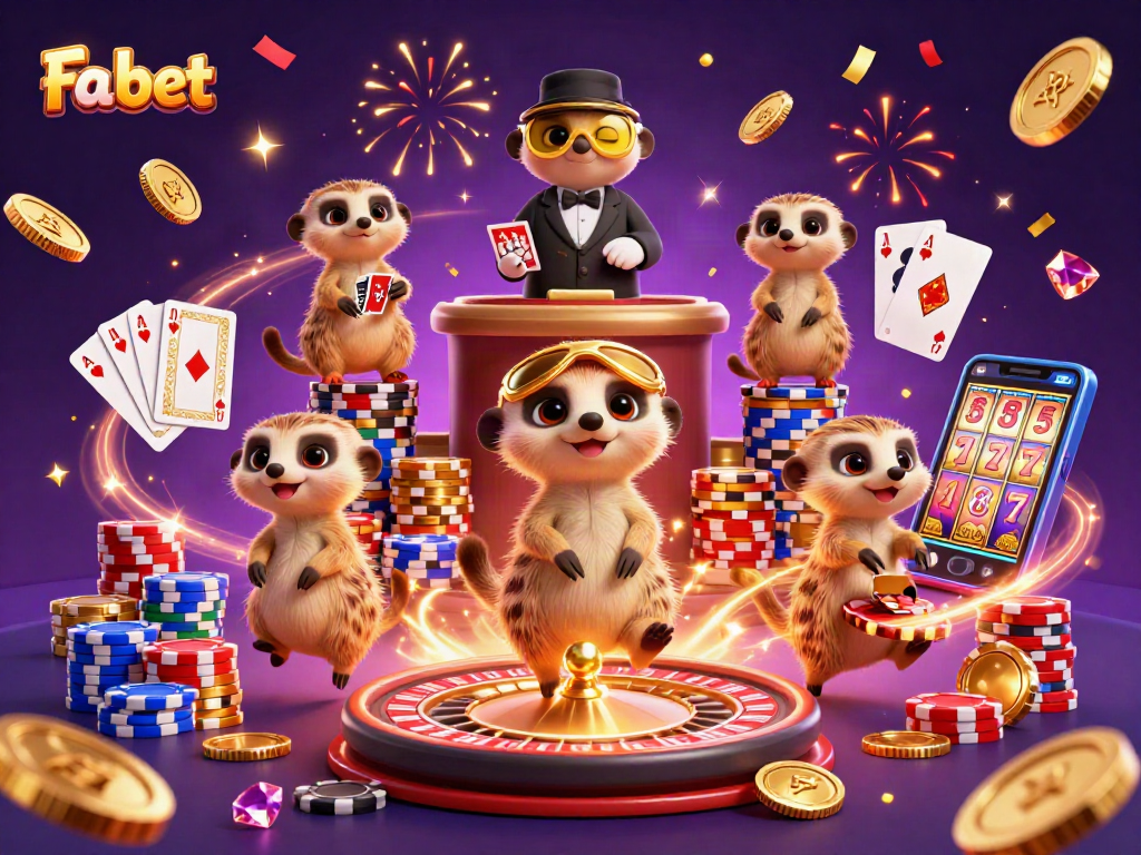 Experience the thrilling action of Fa bet in a vibrant 3D casino scene with meerkats.