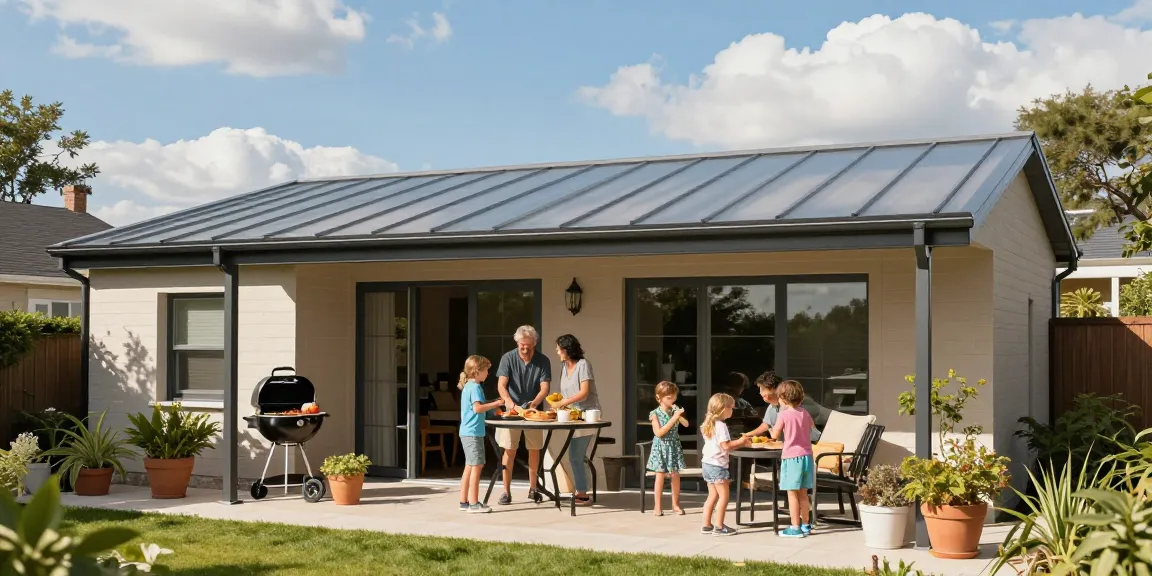 Moderne Terrassenüberdachungen bieten einen einladenden Außenbereich für Familienfeiern.