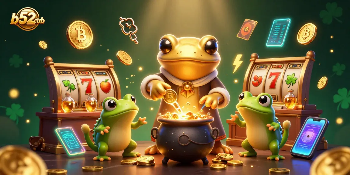 b52club engages players with a magical casino scene featuring golden coins and lucky symbols.