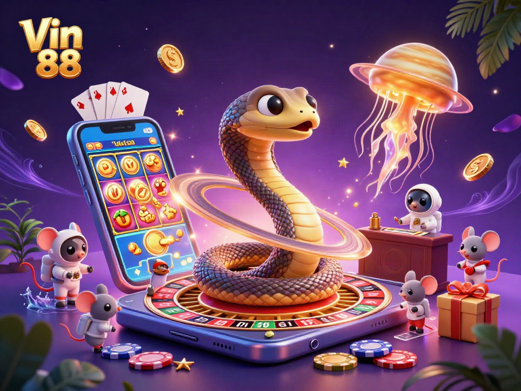 Engage in thrilling gameplay at Vin 88 with cosmic casino elements and vibrant graphics.