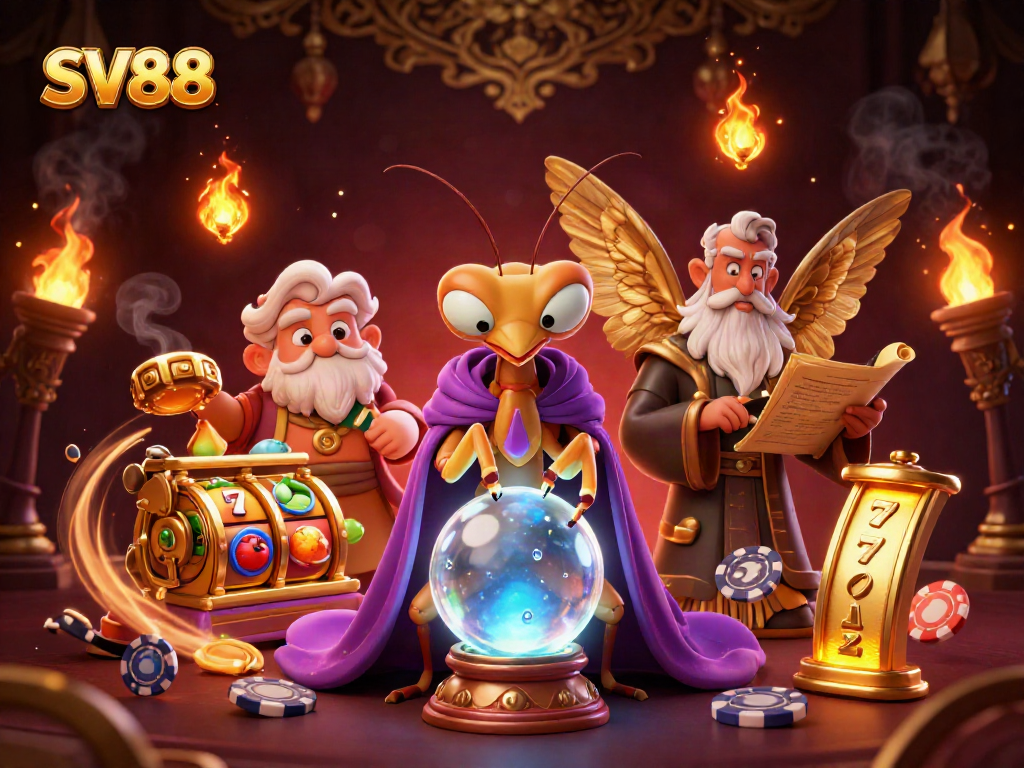 Experience thrilling luck with SV88 as a cartoon fortune teller reveals winning slots.