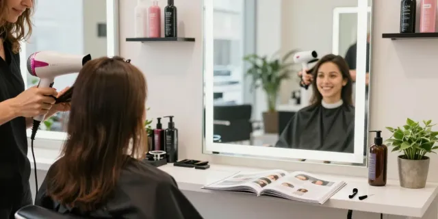 Laifen Ionen Haartrockner wird in einem modernen Friseursalon benutzt, um vibrant-glänzendes Haar zu stylen.